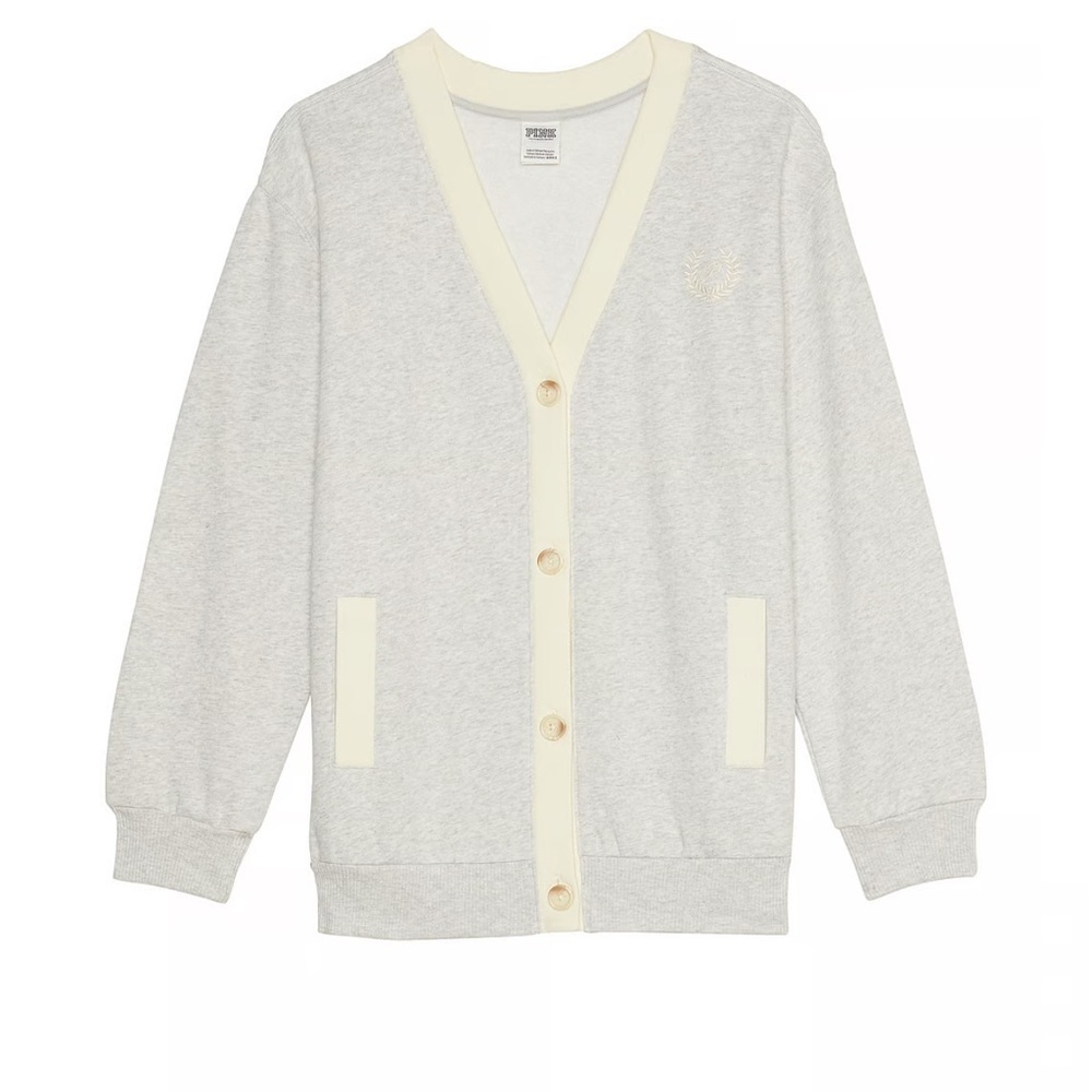 PINK VICTORIA’S SECRET PREMIUM FLEECE BOYFRIEND CARDIGAN GREY/CREAM SIZE SMALL